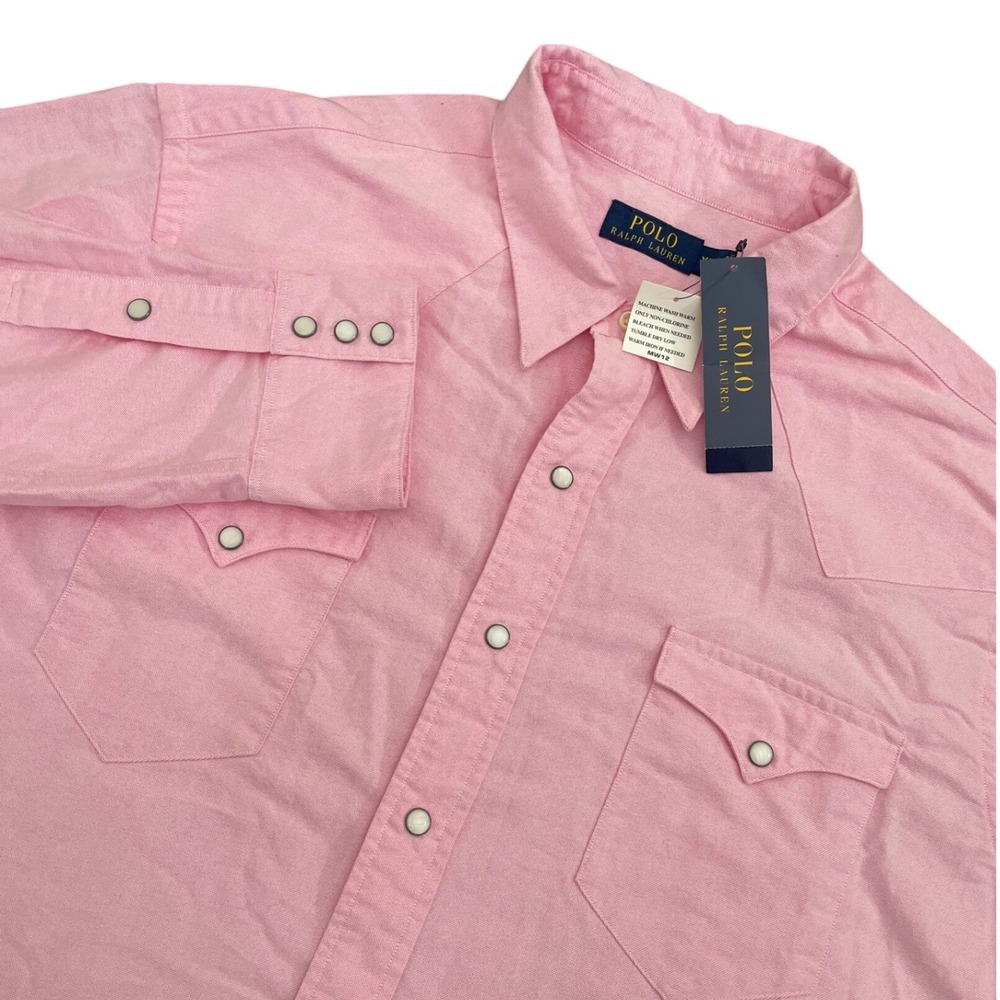 NEW Polo Ralph Lauren Western Pearl Snap Shirt XXL Pink New Rose Long Sleeve